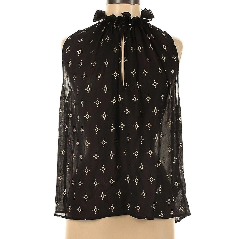 HI SUMMER!!!☀️🖤 H&M GOLD DIAMOND PATTERNED BLACK TRANSPARENT BLOUSE